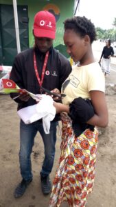 Maputo promoter guiding a transacting client at Luis Cabral BTL 17th April 2019